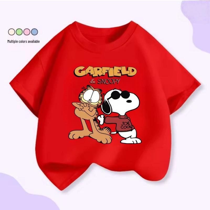 Kids Snoopy & Garfield Fun Print T-shirt - Summer 2026 Short Sleeve for Boys & Girls 140 cm