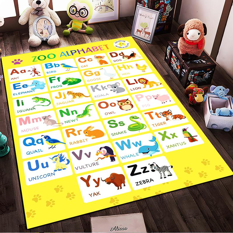 Zoo Alphabet Animal Themed Rug Non-slip Rug Suitable for Living Room and Bedroom Sofas.