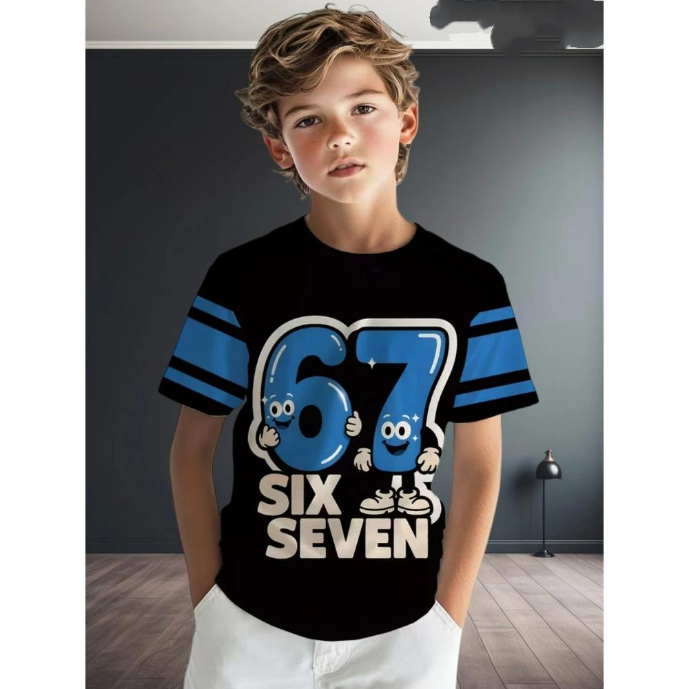 Summer Fashion Kids T-shirt Number 67 Personality American Casual Digital Print Boys Clothing Everyday Girl Short Sleeved Tees Top