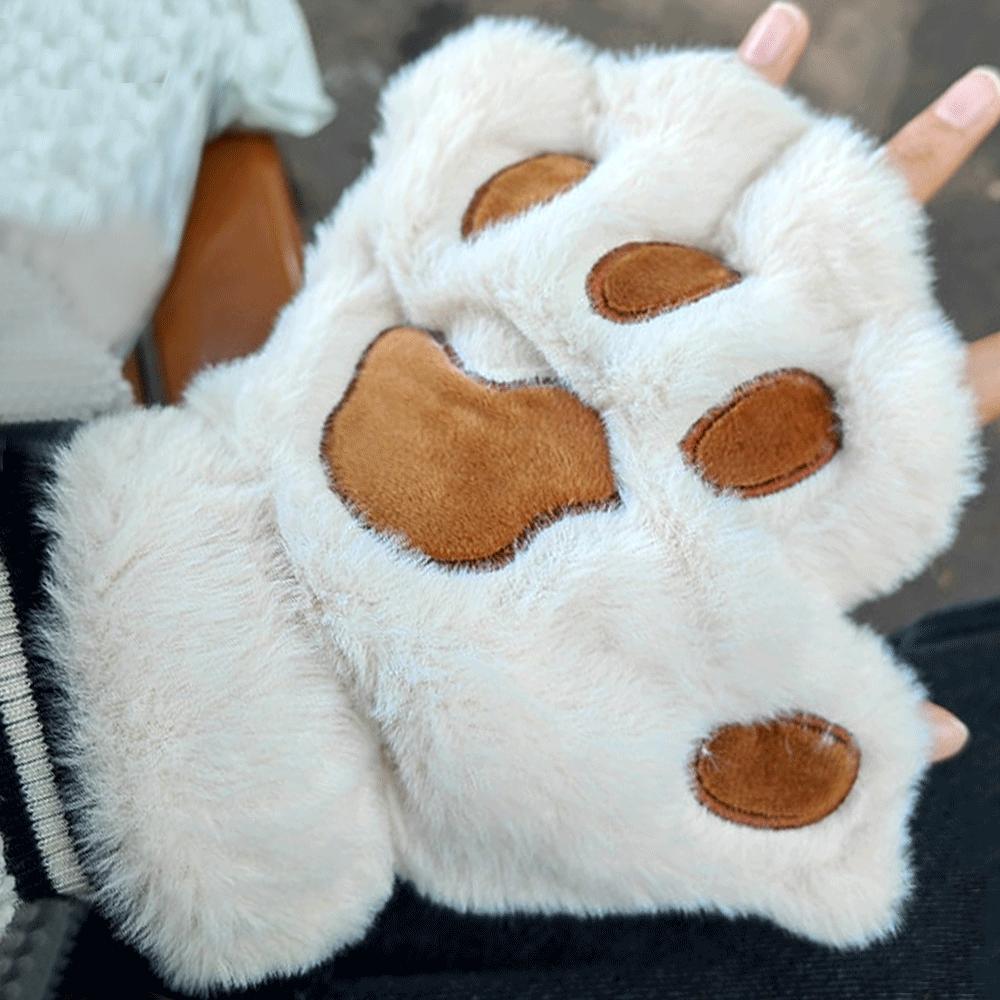 Lovely Plush Cat Claw Paw Gloves Plush Mittens Warm Soft Plush Short Fingerless Fluffy Bear Gloves Costume Half Finger Gloves