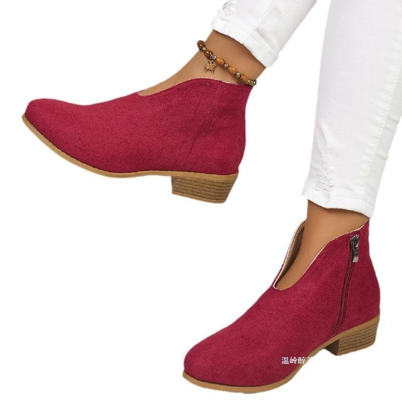 Sun Leopard Print Square Root Boots Side Zipper Round Head