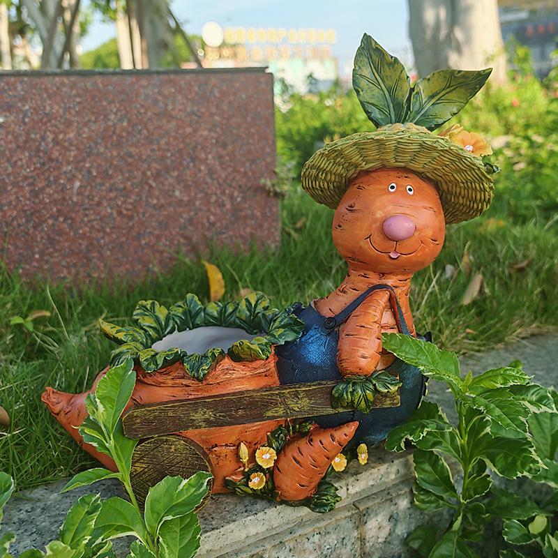 Carrot Farmer Resin Planter: Cute Animal Flower Pot for Outdoor Decor