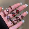 Y2K Kpop Schwarz Silber Farbe Dorn Krähe Ringe für Damen Herren Punk Rot Zirkon Herz Öffnungsringe Gothic Kreativer Schmuck Geschenk