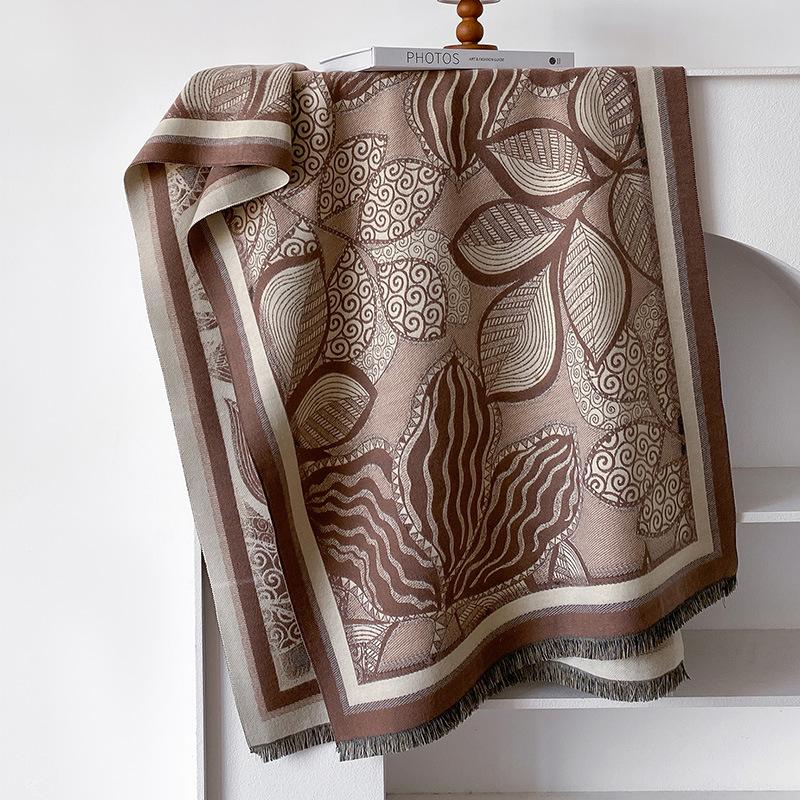

Light Luxury Thickened Imitation Cashmere Scarf Leaf Tassel Premium Scarf Women s Shawl 185