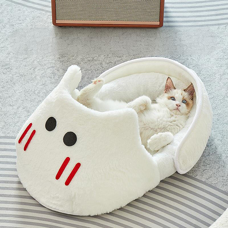 Winterwarmer Hausschuh-Stil Katzenbett Gemütliches Plüsch-Haustierhaus für Wohnungskatzen Weiche Bequeme Haustiermatte mit Rutschfestem Boden