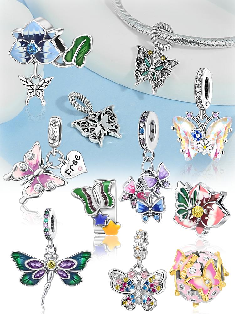 Charms Plata Butterfly Dragonfly Flower Copper Plated For Charms Copper Plated Original Bracelet For Jewelry Making