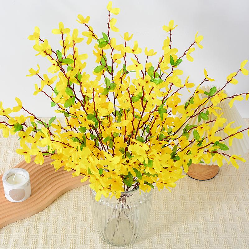Yellow Silk Forsythia Stems Artificial Forsythia Branches Fake Winter Jasmine Long Stem Spring Floral for Wreaths Home Decor