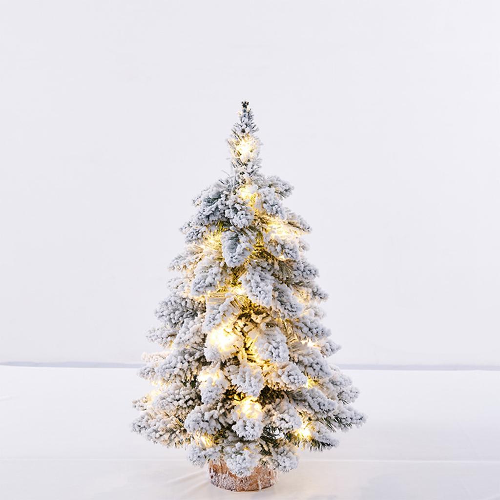 Tabletop Xmas Tree with Light PVC Snow Flocked Mini Artificial Xmas Tree for Home Holiday Decoration