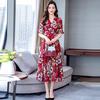 Fashion Casual Women V-Neck Short Sleeve Long Floral Print Slim A-Line Dress