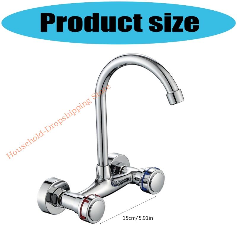 85AD Brass Wall Faucet For Sink Double Control Handles 360 Degree Rotations Space Saving Design Hot Cold Water Mixer for House