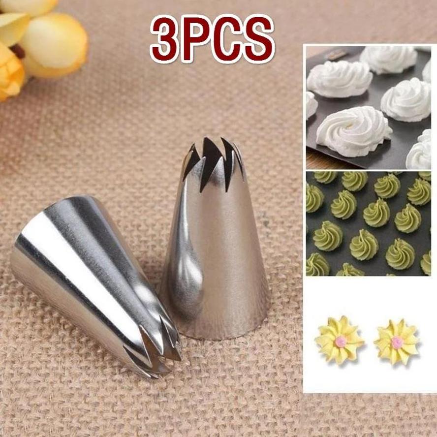 3 Pcs/set Crooked 8-tooth Stainless Steel Butter Biaohua Mouth One Step Rose Mouth Household Kitchen Baking Cream Shaping Tool
