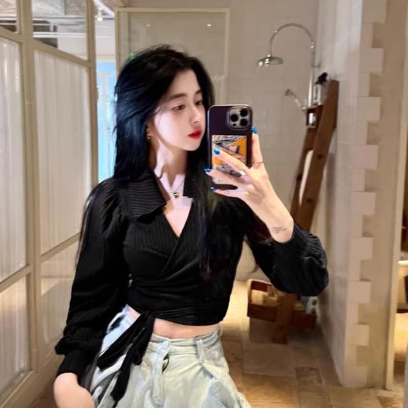 Women's Plus Size Burgundy Bubble Sleeve Polo Neck Base Layer Top