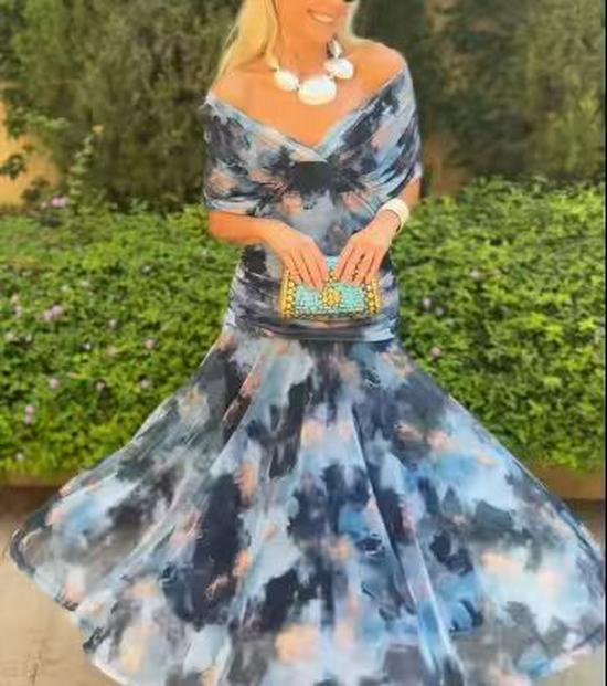 2025 European Style Women's Chiffon Off-the-Shoulder Bandage Dress - Floral Print