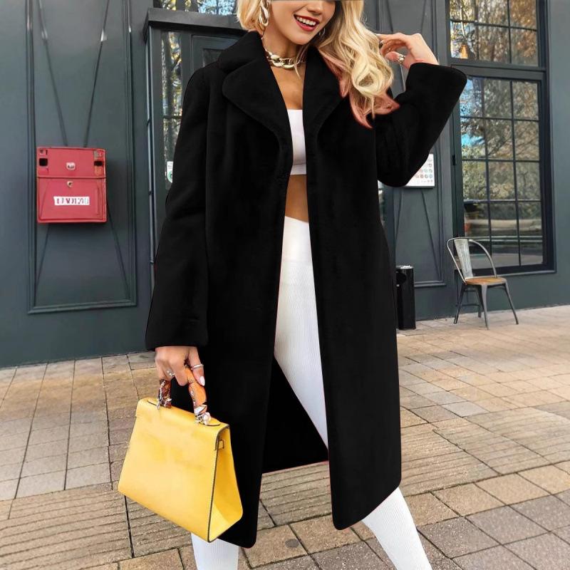 2024 Herbst/Winter Damenmode Modische Elegante Schnürung Revers Plüsch Lange Jacke für Damen