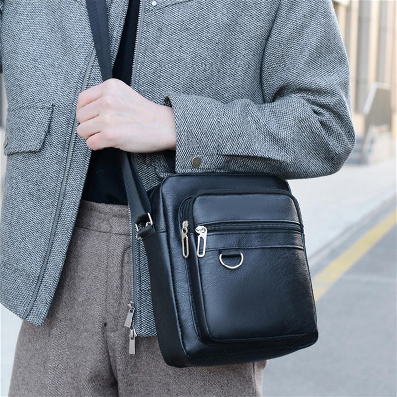 Multilayer Business Leather Crossbody Shoulder Bag for Men Lightweight Travel Casual Messenger Satchel Bags
