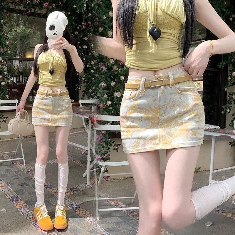Cotton Blend Flower Print High Waist Short Skirt For Summer Casual Wear