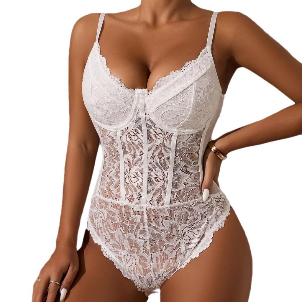 Sexy Lace Trim Slimming Backless Bodysuit