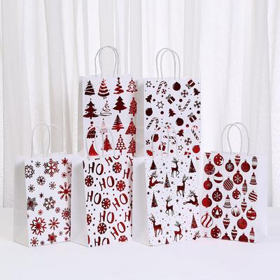 12/30pcs Christmas Red and White Paper Tote Bags Recyclable Gift Bags for Holiday Packaging Party Favors Candy Cookies