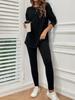 2025 Autumn Women's Fashion: European & American Casual Round Neck Ribbed Knit Suit - New Style, Loose Fit
