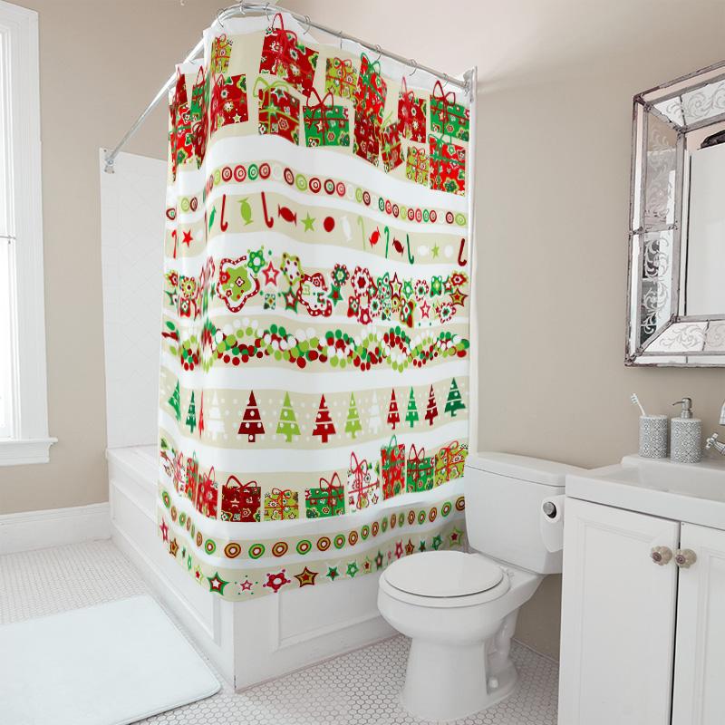 Tu Festive Christmas Shower Curtain Holiday Red Green Pattern Waterproof Bathroom Decor Festive Xmas Holiday Home Textile Fabr
