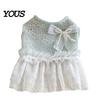Lace Pet Dress Knitted Sleeveless Dog Dress, White Tutu Puppy Princess Cute Girl Clothing for Summer with Faux Pearl Bow, Female Small Dogs
