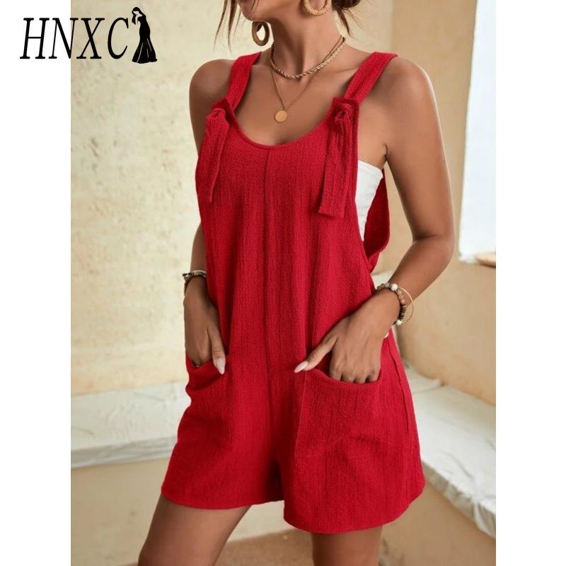 HNXC Women's Fashion Casual Solid Color Print Summer Spring Sleeveless Suspenders Trousers Jumpsuits & Rompers