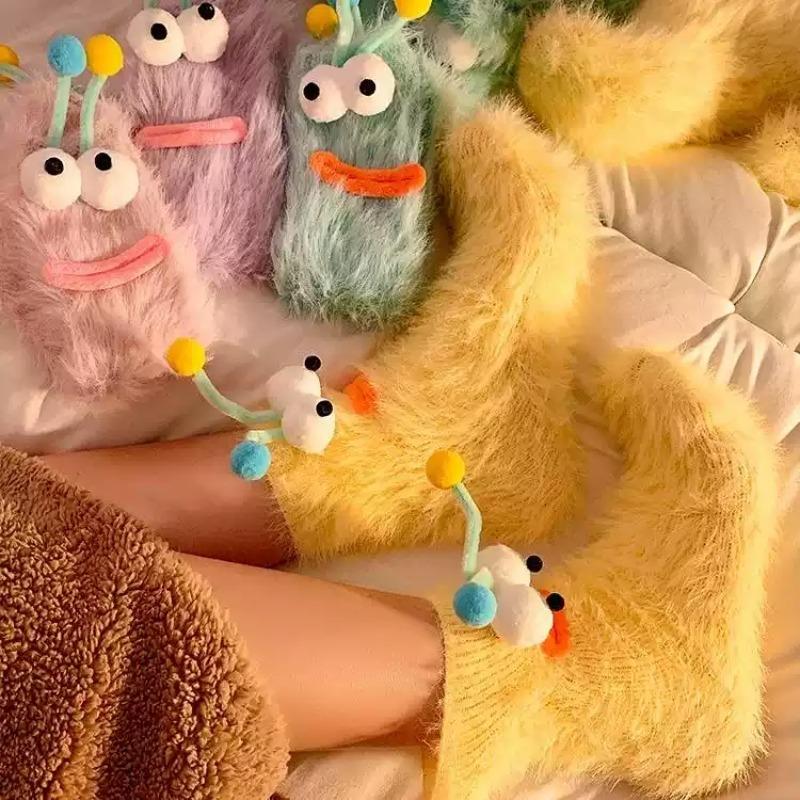 Warm Winter Cartoon Funny Fuzzy Socks Non Slip Cozy Floor Sleep Socks for Women Couple Kids Indoor Home Accessory ChristmasGift