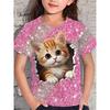 Fun Girl T-shirt Summer Short Sleeved Top Cartoon Animal Cat 3D Printing 2025 Girl Clothing
