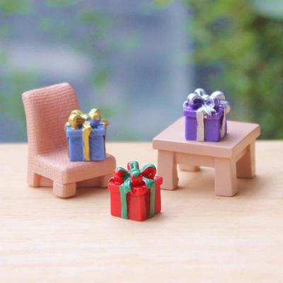 Mini Ornements de Présentation de Boîte Cadeau de Noël en Résine pour Maisons de Poupées et Anniversaires