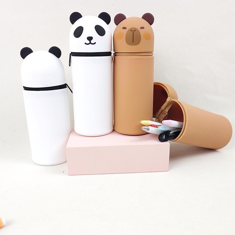 1PCS Kawaii Animals Silicone Telescoping Pencil Case Student Large Capacity Stationery Bag Giraffe/ Bee/Panda Learn Stationery