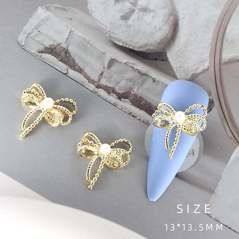 10Pcs Hollow Bowknot Nail Decoration  Metal Gold Silver Nail Charms 3D Alloy Bow Tie Jewelry Manicure Diy Art Accessor