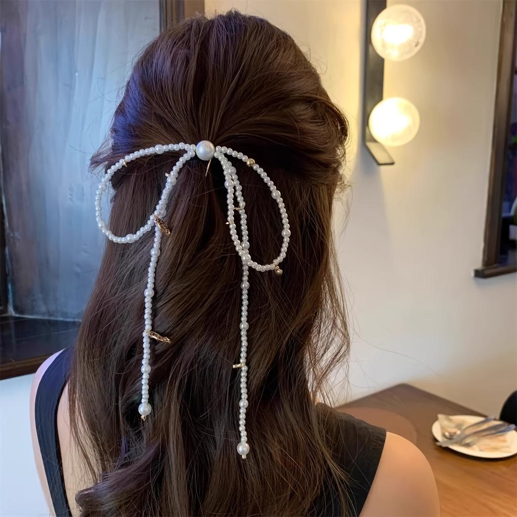 Simulation Pearl Bow Hair Clip - French-Inspired Beaded Hairpin Featuring Golden Details, Sophisticated Bridal Hair Additions for Weddings And Events