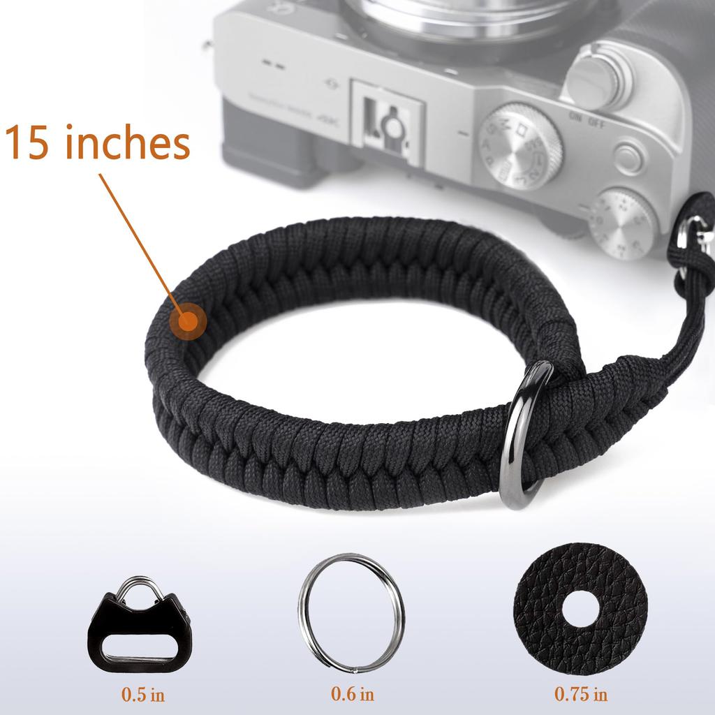 Camera Wrist Strap Paracord Camera Hand Strap Wrist Lanyard for DSLR or Mirrorless Medium [Qiang Ni] - High-End Cameras, Black,