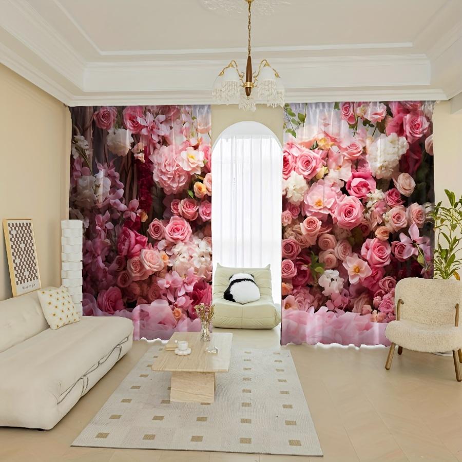 2pcs Fashionable Multicolored Bright Flower Pattern Curtains Semi-shading Curtain  For Bedroom Living Room Window Kitchen Office
