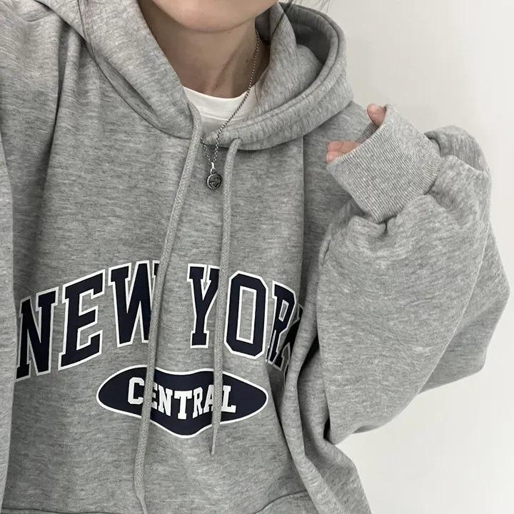 Fleece and thicker Korean version of niche casual hooded sweater women's ins lazy style design sense letter printing women's coat