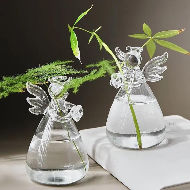 Transparent Angel Vase Crystal Glass Vase Flower Arrangement  Hydroponic Container Home Decoration