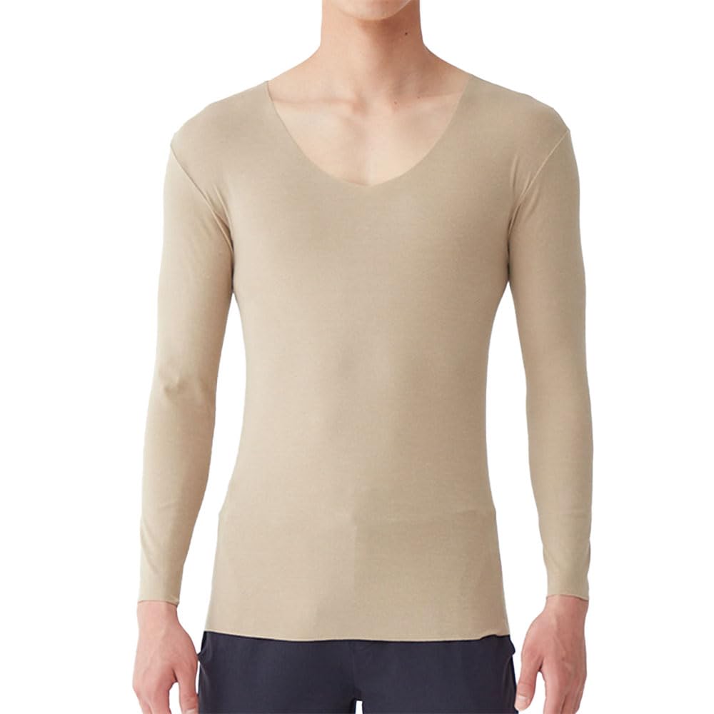 Gunze YG NEXTRA Regular Long Sleeve Natural Made in Indoor Drying USA Clear Beige (CUT OFF) V-Neck Shirt, Heat-Generating, Japan, Safe, Antibacterial,