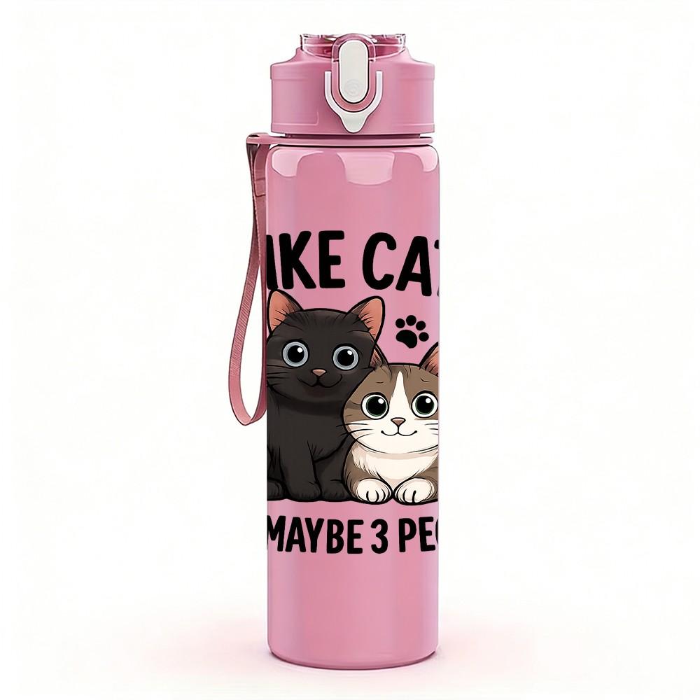 1PC I Like Cats Text Art 750ml Color Plastic Sports Water Bottle Leakproof Flip Straw Lid Suitable for Sports Office Home Use