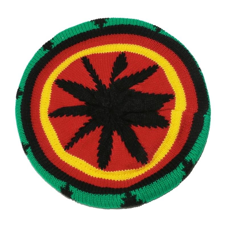 Traditional Jamaican Beret Hat Rainbow Color Knitted Pullover Reggae Hat For Women Men Everyday Wear Comfortable