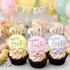 6pcs Acrylic Cupcake Decor Toppers Happy Easter Bunny Pattern Tags Rabbit Cake Toppers  Easter Party