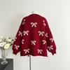 Damen Lockerer Rundhals Schleife Perlenbesetzter Pullover Jacke Herbst- und Winterdesign Altersreduzierender Cardigan Top