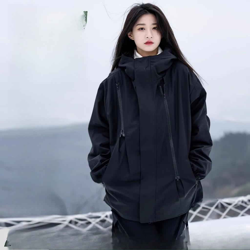 Herren- und Damen-Gleiche Doppelreißverschluss Schlichtes Design Mehrreißverschlussjacke Bergjacke