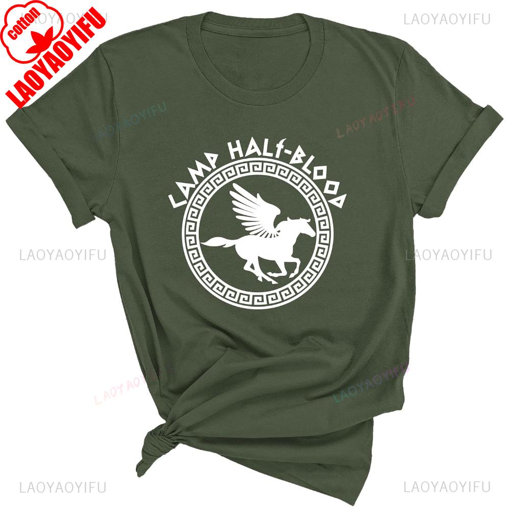 Vintage Camp Half Blood Greek Mythology Graphic T Shirts Woman Man Summer Cotton Tshirt Breathable Outdoors Streetwear Clothes