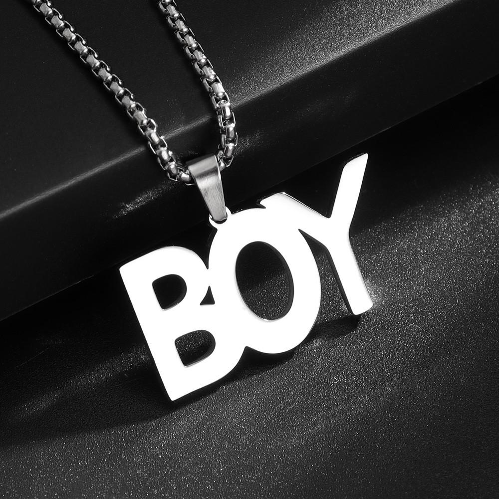 

Модный простой поп-хип-хоп стиль BOY Boy письмо кулон мужское ожерелье из нержавеющей стали праздничный подарок аксессуары серебряный