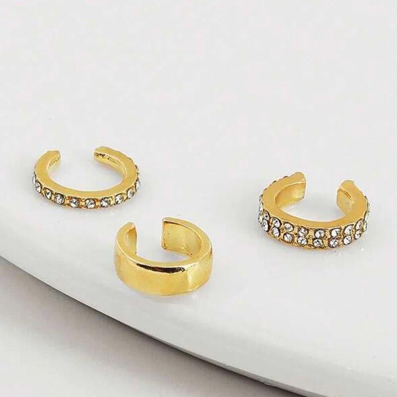 3 PCS Small Pearl Clip-On Earrings Shiny CZ Stone Classic Copper Gold-color Simple Style Daily Wear Party Jewelry For Woman