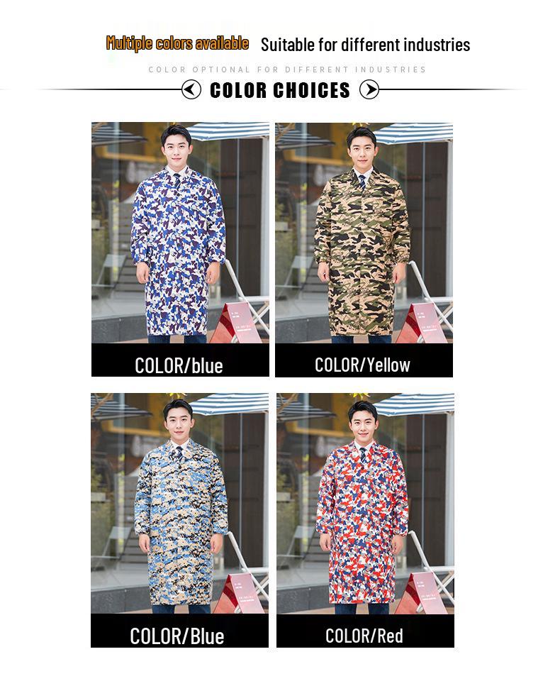 Unisex Long Blue Camouflage Dustproof Workwear Overcoat with Sleeves