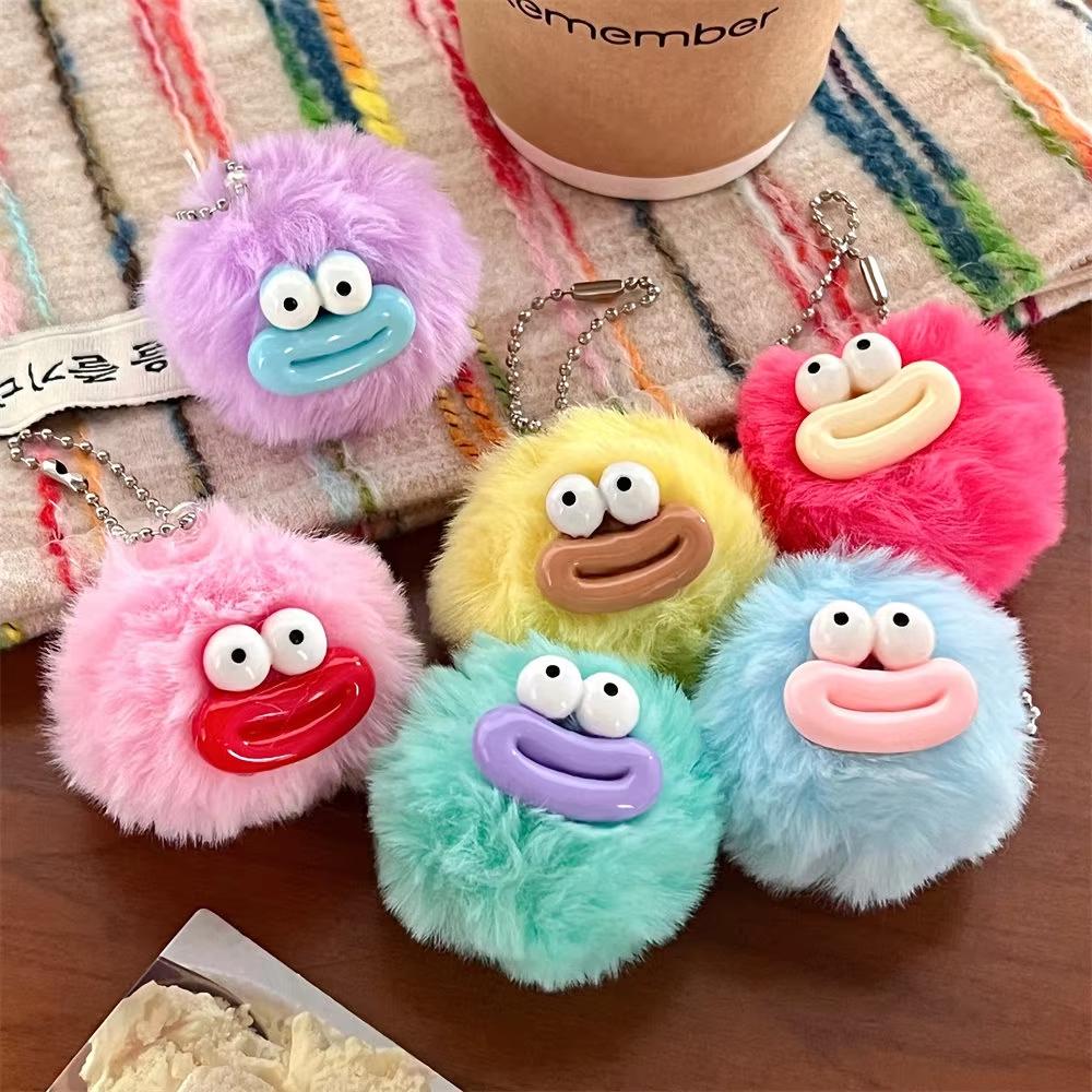 Cute cartoon funny clown keychain mini stuffed sausage mouth keychain, plush toy colorful big mouth plush pendant bag pendant