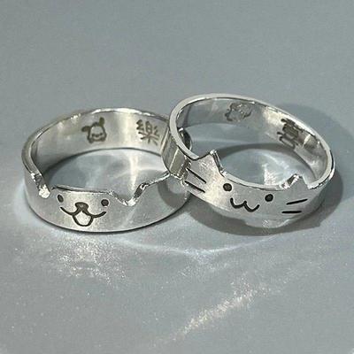 Cat & Dog Diary Glossy Minimalist Ring for Women - Kitten and Puppy Design, Washable, Hip Hop Style