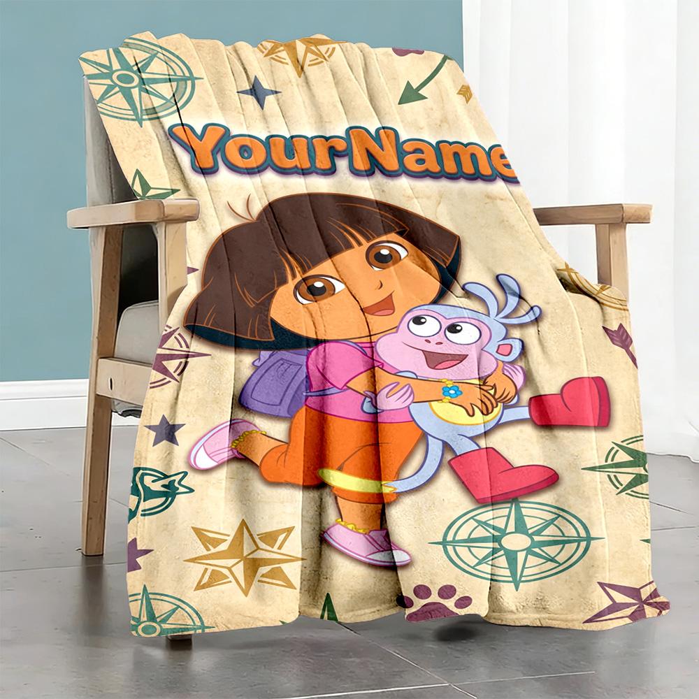 Dora Explorer Customize Your Name Blanket Multi-purpose Personalized Blanket Comfortable Perfect for Nap Picnics Couch Bed Four Seasons Universal