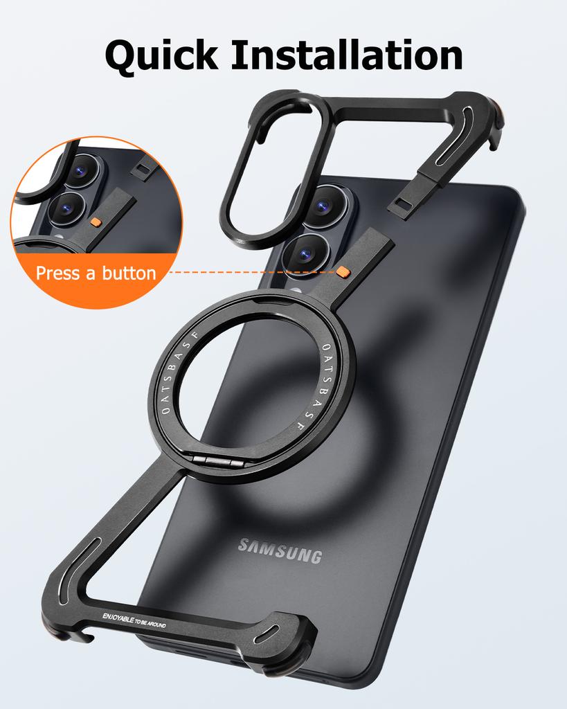 Oatsbasf Magsafe Metal Frame for Samsung Galaxy S25 Edge Phone Case with Stand 360° Rotatable Phone Case for Samsung Galaxy A56